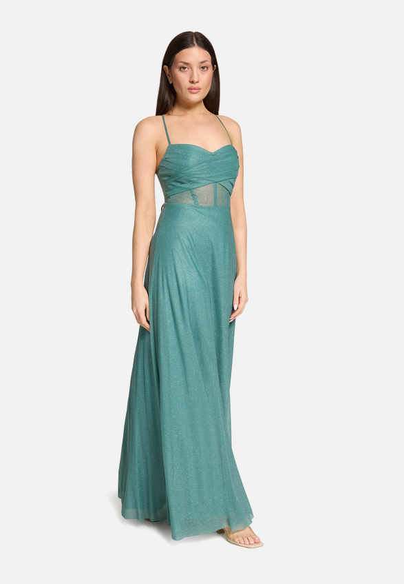 Abendkleid im Glitzer-Look / Modellfoto Vorderseite (Outfit)