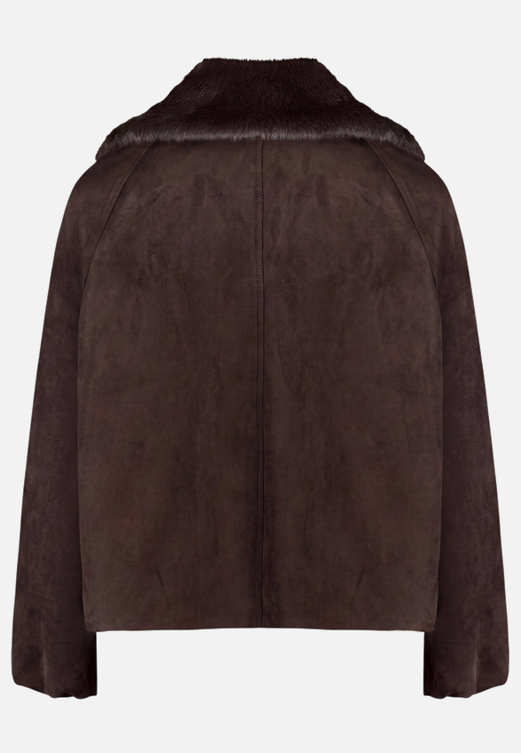 Velourslederjacke mit Kunstfellkragen  / Rückseite