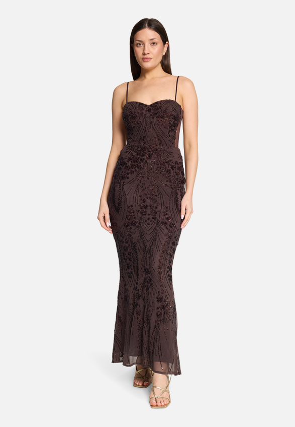 Abendkleid mit Pailletten / Modellfoto Vorderseite