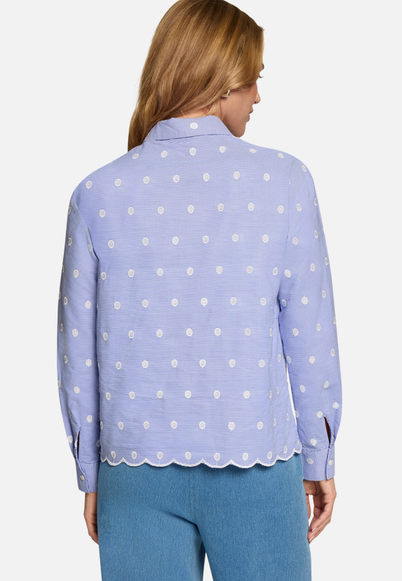 Bluse mit Streifen und Stickerei / Modellfoto Rückseite