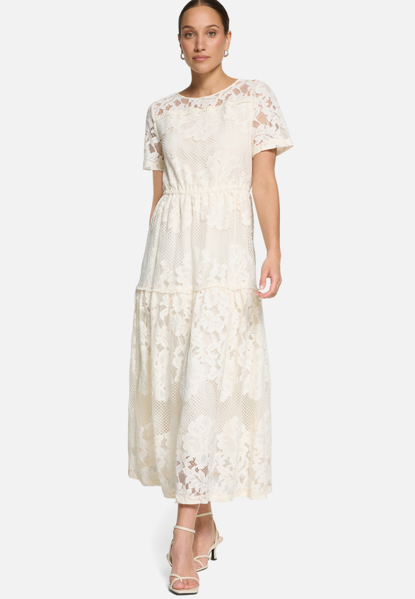 Spitzenkleid Maxi mit kurzen Ärmeln / Modellfoto Vorderseite