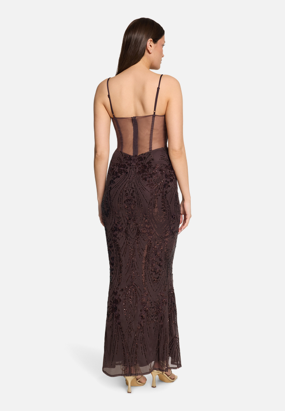 Abendkleid mit Pailletten / Modellfoto Rückseite