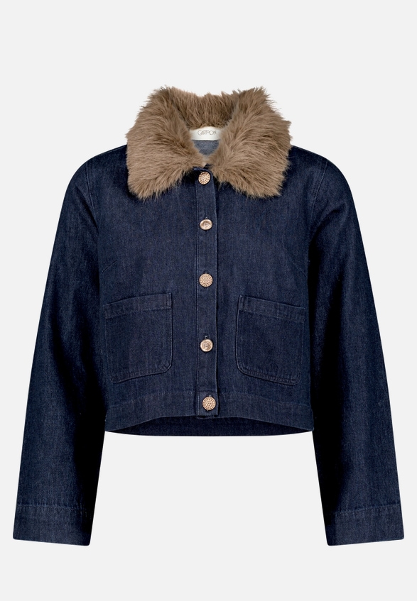 Jeansjacke mit Kunstfellkragen / Vorderseite
