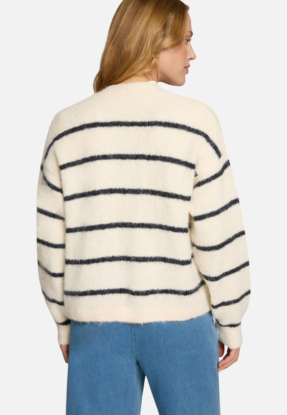 Strickjacke mit Streifen offener Style / Modellfoto Rückseite