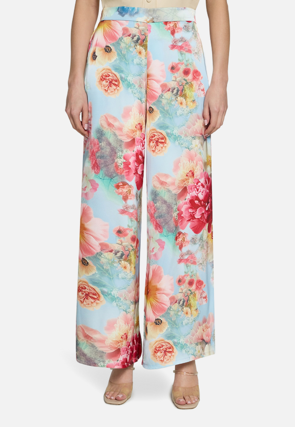 Marlene-Hose mit Blumenprint / Modellfoto Vorderseite