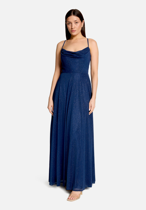 Abendkleid mit Wasserfallausschnitt / Modellfoto Vorderseite