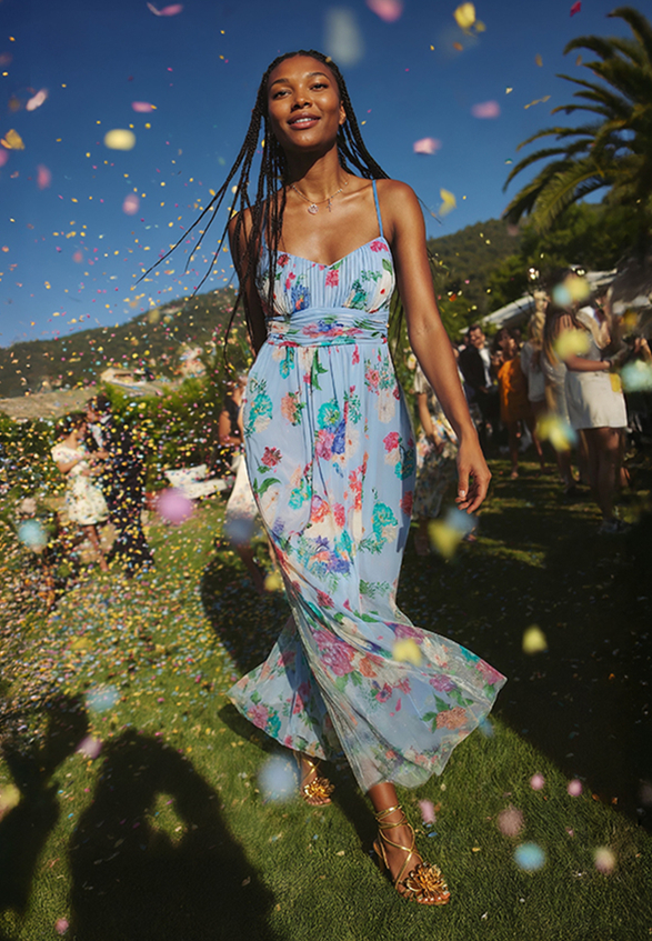 Abendkleid mit Blumenprint / Imagebild