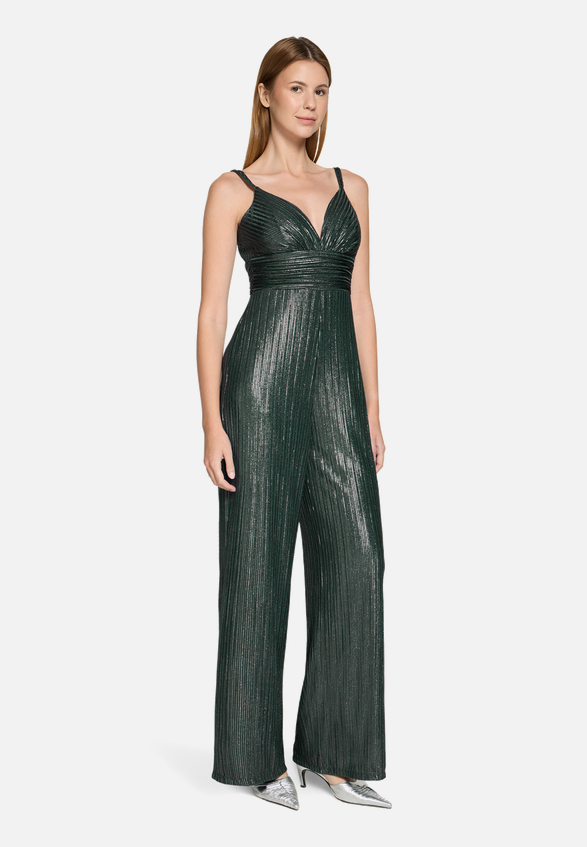 Jumpsuit mit Glanzeffekt / Modellfoto Vorderseite (Outfit)