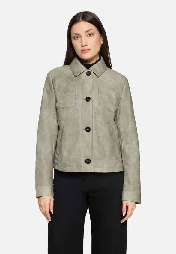 Kunstleder-Jacke mit Kragen / Modellfoto Vorderseite