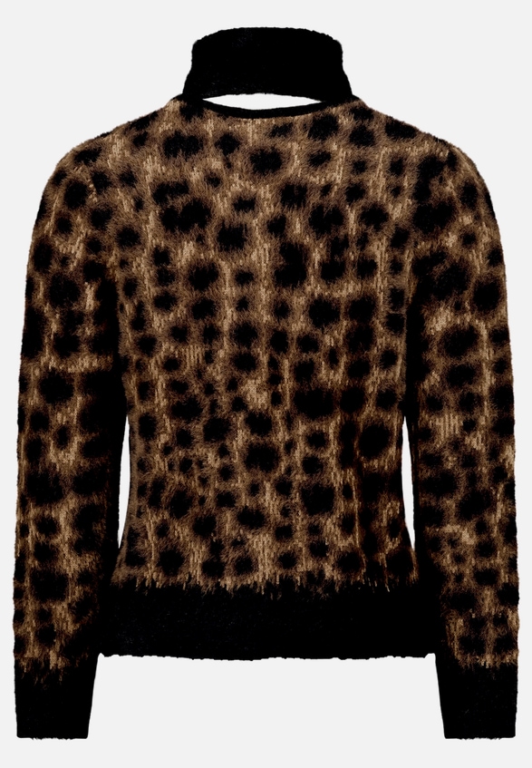 Flauschige Leo-Strickjacke mit Schal  / Rückseite