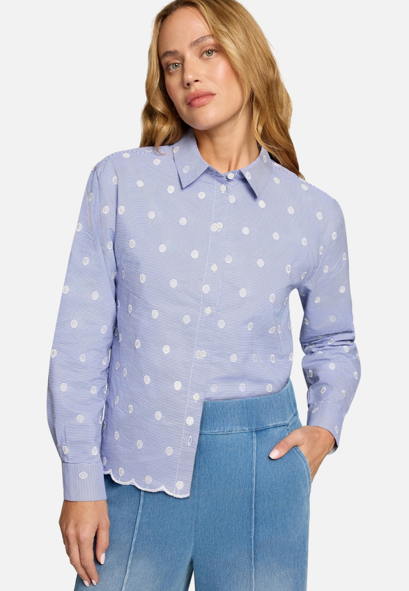 Bluse mit Streifen und Stickerei / Modellfoto Vorderseite