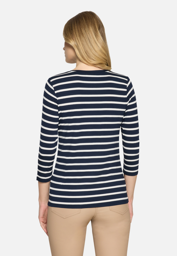 Ringelshirt mit Schmucksteinen / Modellfoto Rückseite