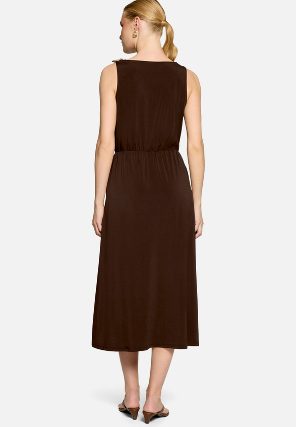 Midikleid  tailliert mit Wasserfallausschnitt  / Modellfoto Rückseite