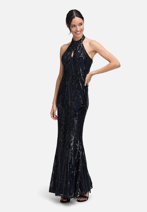 Abendkleid im Glitzer-Look / Modellfoto Vorderseite