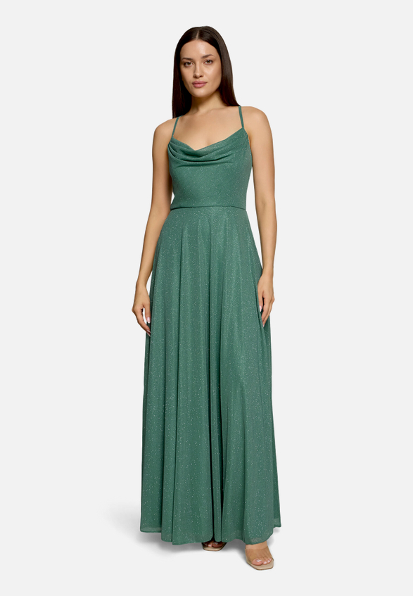 Abendkleid mit Wasserfallausschnitt / Modellfoto Vorderseite