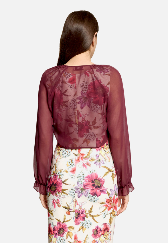 Bolero-Jacke mit gekräuseltem Ausschnitt / Modellfoto Rückseite