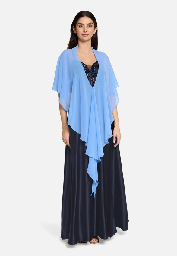 Chiffonstola mit Volant / Modellfoto Vorderseite (Outfit)