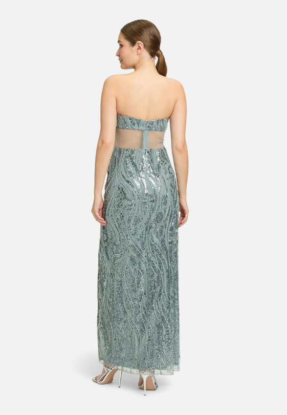 Abendkleid mit Pailletten / Modellfoto Rückseite