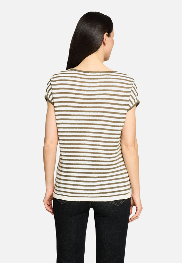 Rundhals-Shirt mit Streifen / Modellfoto Rückseite