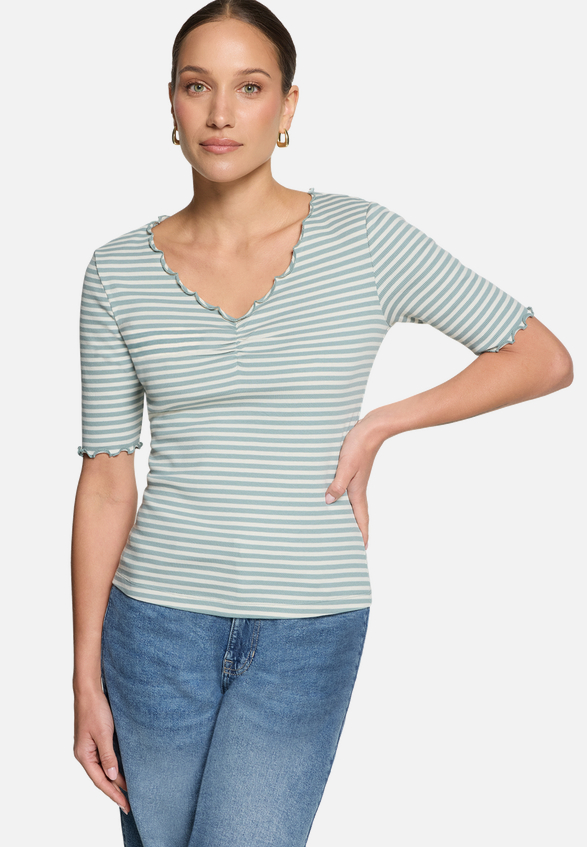 Shirt gestreift mit Raffung / Modellfoto Vorderseite