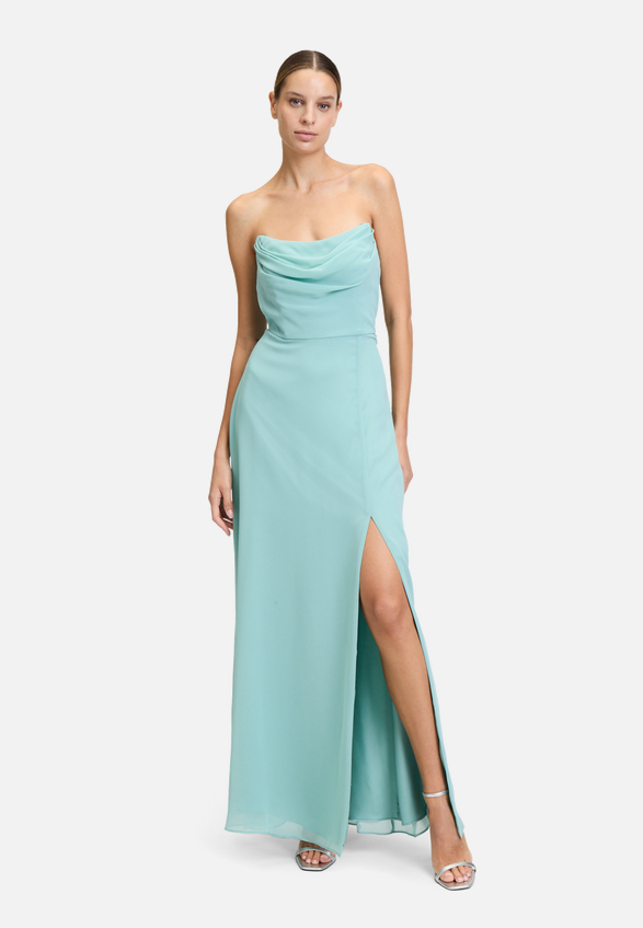 Abendkleid mit Wasserfallausschnitt / Modellfoto Vorderseite