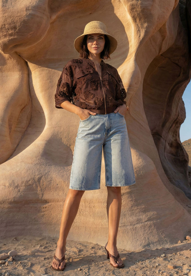Jeans-Shorts mit Bindedetail  / Imagebild