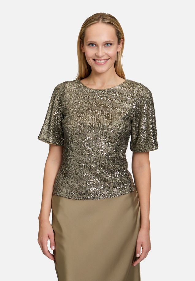 Pailletten-Bluse mit Flügelärmeln / Modellfoto Vorderseite