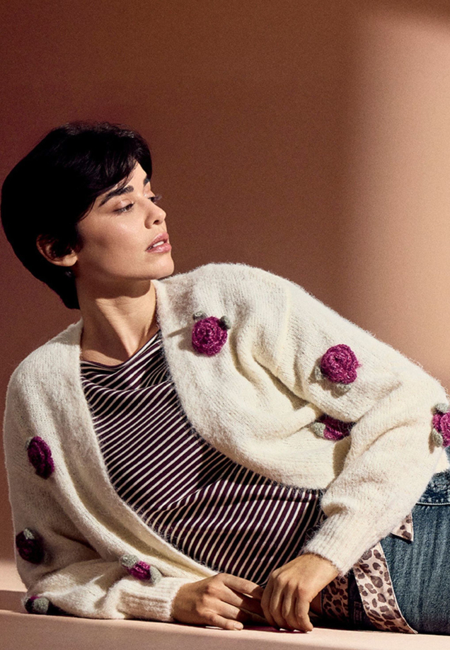 Strickjacke mit bunten 3D Blumen  / Imagebild