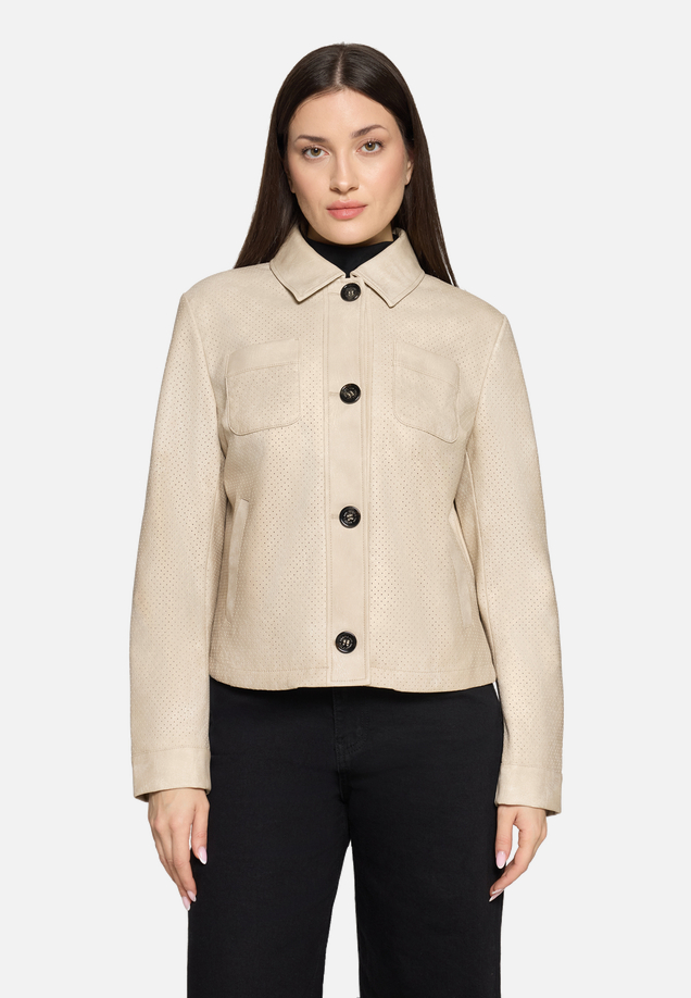 Kunstleder-Jacke mit Kragen / Modellfoto Vorderseite